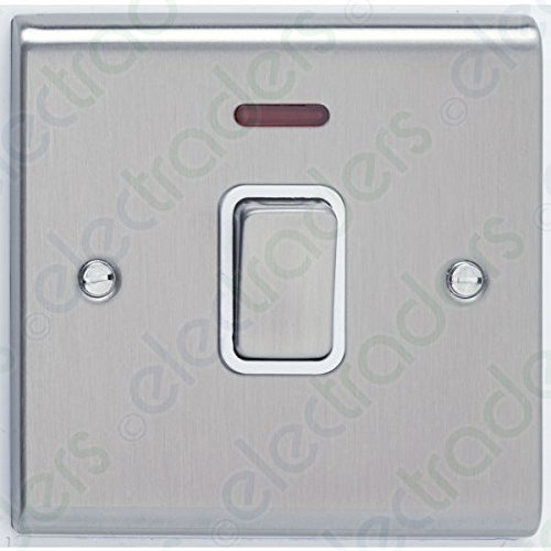 Deta SD1391SCW Double Pole Switch with Neon - 20 Amp (Satin Chrome/White Insert)