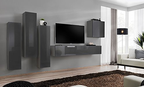 All4All Wohnwand SW 3 - Wohnzimmermöbel - Schrankwand für Wohnzimmer - Wohnzimmerschrank - Anbauwand - Oberschrank, Wohnwand Hängend - Modern - Grau 21