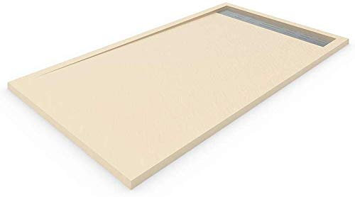 DUCHA.ES Receveur de douche en résine avec cadre latéral, Texture ardoise, valve incluse 90X110 Cm Crème
