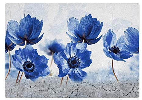 Poppy's Flower Blue British Kitchen Worktop Protector Saver Glass Chopping Board