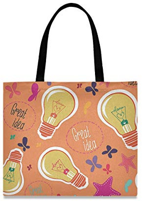 BEUSS Große Idee Lampe Glühbirne Einkaufstasche Faltbar Leicht Wiederverwendbare Stofftasche Dauerhaft Handtasche Tragbare Aufbewahrung für Reisen Frauen Mädchen