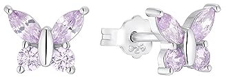 Amor Ohrstecker 925 Sterling Silber Mädchen Kinder Ohrschmuck, mit Zirkonia synth., 0,7 cm, Silber, Schmetterling, Kommt in Schmuck Geschenk Box, 2036526