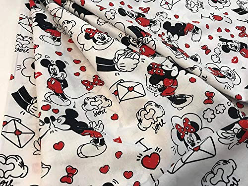 textil pertex Disney Stoffe, Mickey & Minnie Hearts Stoff, 100% Baumwolle poplin, Kinder Stoffe