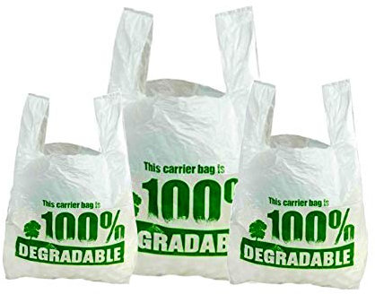 Capra Falconeri 300 Carrier Bags (11x17x21 Inch) Large White Plastic Bags with Handles - Strong 100% Degradable Vest Reusable Recyclable Eco Friendly Plastic Shopping Bag