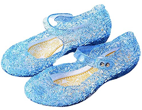 Snyemio Scarpe da Principessa in Cristallo per Carnevale Natale Halloween Cosplay Ballerine, Blu, 31 EU(Étiqueter 33)