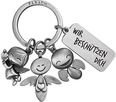 FABACH Schutzengel Schlüsselanhänger 3 Engel mit Gravur - Auto Schlüsselanhänger Fahr vorsichtig aus Metall für Autofahrer - Geschenk Glücksbringer Auto Führerschein - Wir beschützen dich
