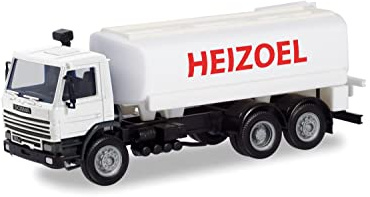 Herpa Basic LKW Modell Scania 112 Tank-LKW „Heizöl“, Miniatur im Maßstab 1:87, preisgünstiges Einsteigermodell, Made in Germany, Kunststoff