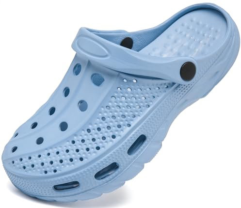 ChayChax Zuecos con Soporte de Arco para Mujer Hombre Verano Zapatos de Jardín Zapatillas de Playa Piscina con Ortopedicas Plantillas, Camo Azul, 42/43 EU (Fabricante 280)