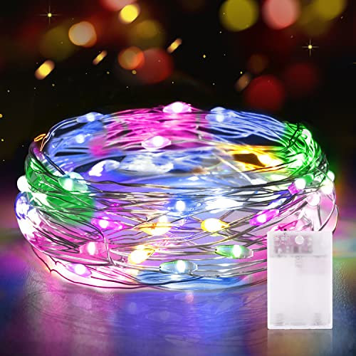 Lichterkette Timer Batterie, 1 Stück 2M 20er Micro LED Lichterkette, Drahtlichterkette Wasserdichte Kupferdraht Lichterkette für Zimmer Weihnachten Halloween Hochzeit (Bunt, 1 Stück)