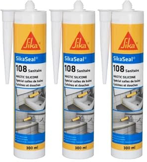 SIKA Lot de 3 mastics silicones Anti-moisissure Sikaseal 108 Sanitaire - Gris Clair - 300ml