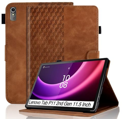 Vkooer Hülle für Lenovo Tab P11 (2nd Gen)/ Pad Plus 2023 (11,5 Zoll) Schutzhülle TB350FU / TB350XU PU Leder Flip Ständer Cover Case Würfel mit Stifthalter, Lenovo Tab P11 Gen 2 Tablet Taschen, Braun