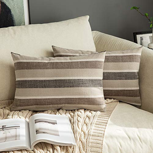 MIULEE 2er Set Streifen Kissenbezüge Kissenhülle Leinenoptik Sofakissen Dekorative Kissenbezug Dekokissen Deko Couchkissen Bezug für Sofa Büro Couch Schlafzimmer Wohnzimmer 40x60 cm Kaffee