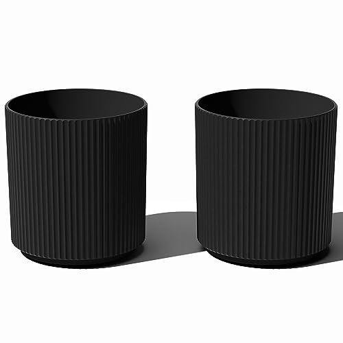 Veradek Round Demi Planter Pots for Indoor/Outdoor Garden Use | Made from Plastic - Concrete Mix with Drainage Holes | Perfect for Small to Large Succulent Plants, Flowers, Modern Interior Plants