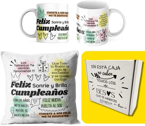 BY KROL STORE Regalo Original de cumpleaños con Taza y Cojin cumpleaños obsequio Divertido y Especial Idea Regalo Set cumpleaños Hombre Mujer (Azul)