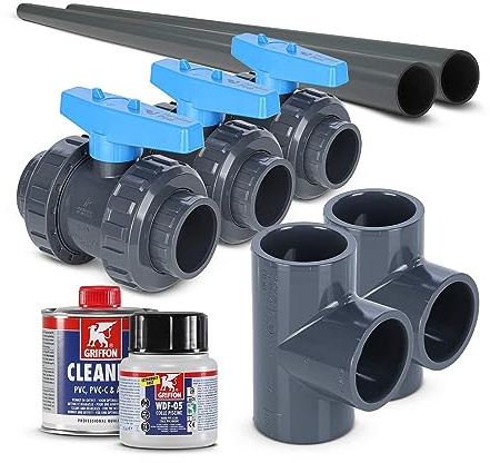 PVC-U Bypass Set 2 90° für Wärmepumpen Ø 50 mm Poolheizung Schwimmbecken Pool Heizung Erwärmung Wassererwärmung