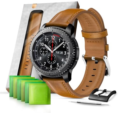 Th-some Lederarmband 22mm Ölwachs kompatibel mit Samsung Galaxy Watch 3 45mm/Samsung Galaxy Watch 46mm Ersatzarmband für Herren Damen für Samsung Gear S3 Frontier/Huawei Watch GT 2/Watch GT 46mm