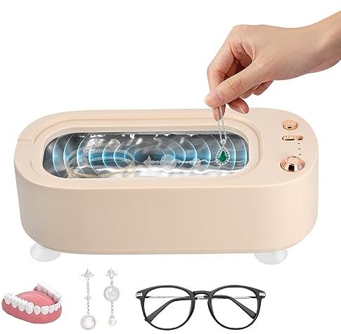 350ML Ultrasonic Cleaner, Ultrasonic Cleaning Device 45000Hz with 3 Time Functions and 2 Levels of Intensity, Home Timer Cleaner for Glasses Jewelry Rings Pendant Watches Shavers Dentures(Pink)
