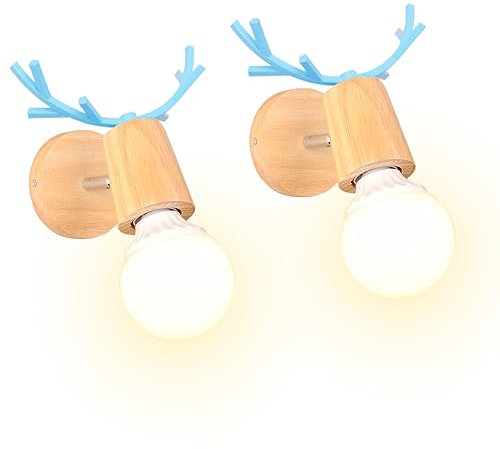 iDEGU 2 Stück Wandleuchten Innen Kreativer Wandlampe im Geweih-Design aus Holz und Metall Retro Verstellbare Wandleuchte für Schlafzimmer Wohnzimmer Flur Café Bar (Blau)