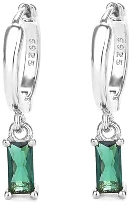 Orecchini creoli in oro da donna con pendente verde, orecchini a cerchio in oro 14 carati, unisex, 2 pezzi, Argento