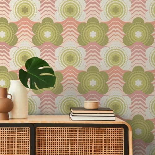 A.S. Création Retro-Tapete 70er Jahre 0,53 x 8,5 m -Tapete-Vintage mit Blumenmuster in Rosa, Grün, Creme - Vliestapete Retro Chic Made in Germany - 395391