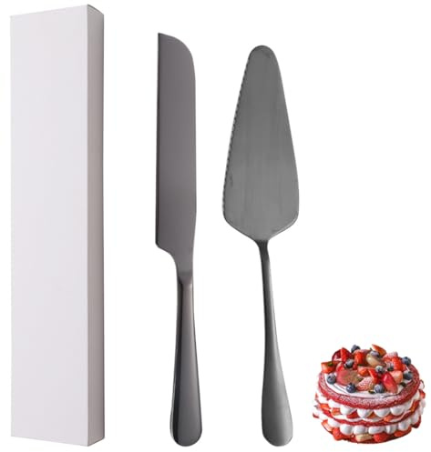 XIAOYU Set di 2 coltelli e paletta per torta nuziale, in acciaio inox, set da portata per matrimoni, compleanni, feste e anniversari, colore nero