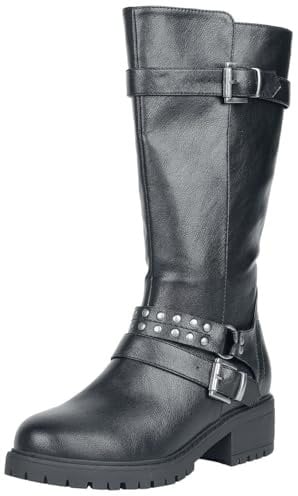 Rock Rebel by EMP Damen Schwarze Boots mit Schnallen und Flachnieten EU39
