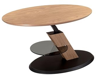 designimpex Vierhaus Couchtisch Wildeiche Massivholz Glas Anthrazit Höhenverstellbar Rollen 5300-EBI-ANM