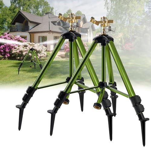 Nalupatio Stativ-Sprinkler für Hof, Schlagregner auf Stativbasis, robuste Messingregner, 270 Grad große Flächenbewässerung, 3/4-Zoll-Anschlusssprinkler mit Beinen, Klappschlösser für Rasen/Hof