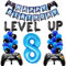 8 Geburtstag Junge Deko, Videospiel Luftballon 8. Geburtstag Blau, Gamer Geburtstagsdeko 8 jahre Junge, Schwarz Blau Ballons Zahl 8 Folienballon für Kinder Jungen Party Dekoration