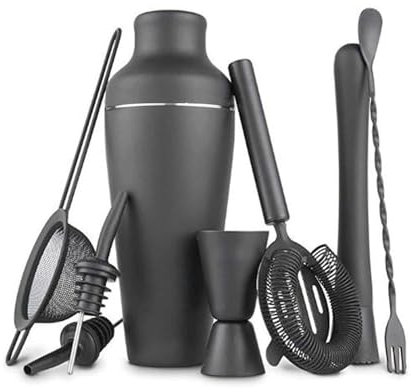 Shaker Cocktail Set Cocktail Kit Barman Set di shaker per cocktail in acciaio inossidabile nero opaco da 8 pezzi Set completo di strumenti per cocktail francesi Kit Cocktail
