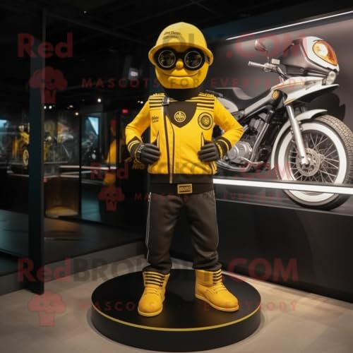 REDBROKOLY Costume de mascotte sablier jaune habillé d'une veste et de bracelets de motard