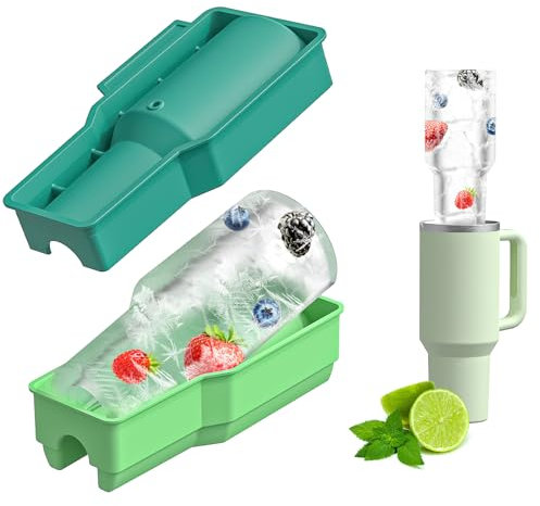 Toivize Cup Ice Mold for Stanley, Ice Cube Tray for Stanley Silicone Ice Mold with Lid Cup Ice Mould for Stanley Hollow Cylinder Molds for Cocktails, Whiskey, Coffee - Green