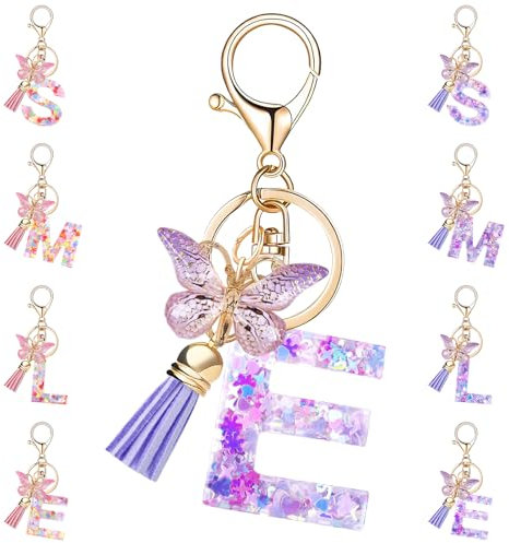 Porte Clef Avec Lettre Initiale Papillon E, Violette Porte Clé Femme Alphabet Porte Clef Voiture Lettre E Personnalisé Pour Femmes Filles Portefeuilles Sac à Main Charme Sac à Main Sac à Dos Charmes