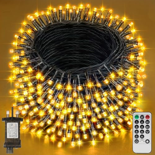 Realky Fairy Lights Plug in, 41.2M/135.2FT 320LED Waterproof Outdoor String Lights Mains Powered with 8 Modes/Remote Control, Christmas Lights for Outside Indoor Garden Bedroom Decorations(Warm White)