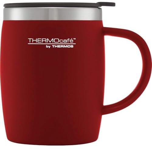 AMK® Thermos Thermocafe Soft Touch Desk Mug Red 450ml Vacuum Insulated Keeps Warm Or Cold Stainless Steel Interior Suitable for Coffee Tea & Iced Teas