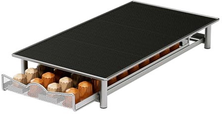 Inture Kaffee Kapselhalter für 40 Stücke Schublade Kaffeekapseln Aufbewahrung für Nespresso Kapseln Organiser Rutschfeste Oberseite Metall Kaffeekapseln Tablett Silber