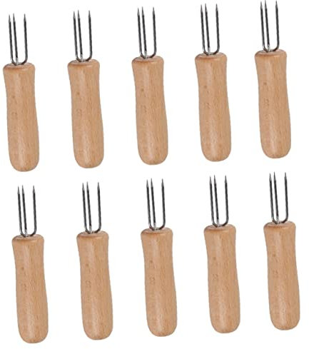 Cabilock 10 Stück Maisgabeln Aus Edelstahl Mit Holzgriff BBQ Grillspieße Für Outdoor Und Küche Rostfrei Scharf Handfreundlich