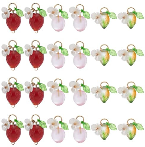 arricraft 24 pendentif en Verre Soufflé aux Fruits 3 style Pêche Citron Fraise Tchèque Perles de Verre Boucles D'Oreilles Breloques Pendentif Lampwork pour Femmes Bricolage Artisanat Fabrication
