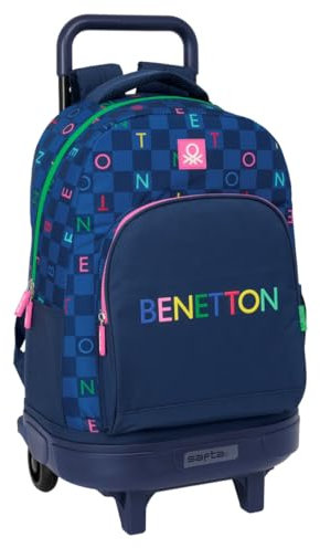 safta Benetton Damero Großer Rucksack mit Rädern, kompakt, abnehmbar, ideal für Kinder verschiedener Altersgruppen, bequem und vielseitig, Qualität und Widerstandsfähigkeit, 33 x 22 x 45 cm,