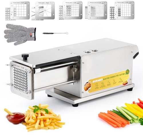 Flyseago Upgraded French Fry Cutter with 5 Blades Electric Potato Cutter Professional Automatic French Fries Maker Cutter for Commercial, Household Stainless Steel for Potatoes, Cucumbers, Apples