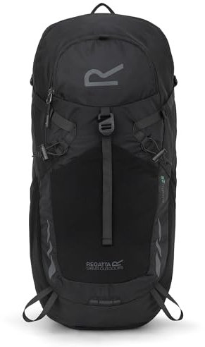 Regatta Rucksack Blackfell 25L, reflektierend mit Metallrahmenstütze - Perfekt für Walking, Wandern, Camping & Trekking, Schwarz, L, Casual