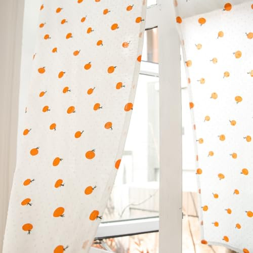 KnSam Rideaux Occultant Court Coton à Passant 140x60cm, Rideau Fenetre Chambre Imprimé Orange Style Japonais 2pcs