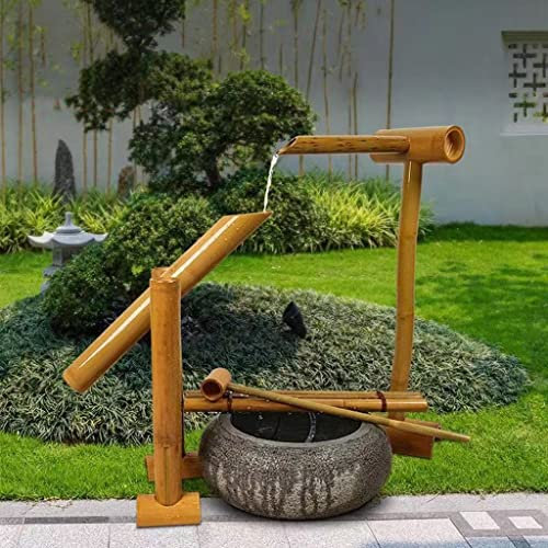 Deko Springbrunnen aus Bambus, Zen-Gartenbrunnen aus Bambus, mit Schaukelpumpe, 100% handgefertigt, mit Pumpe, japanische Gartendekoration (ohne Steine)