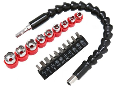 EsportsMJJ Universal Flexible Shaft Connecting Rod Sleeve Tool 105 Degree Turning Screwdriver Joint Electric Drill Corner Device Drill Bit Socket Set (20pcs/Set)