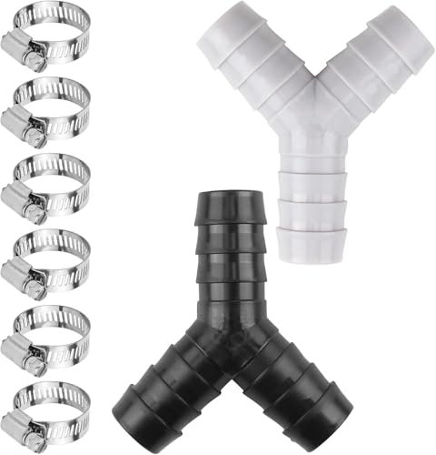 2 Way Y Splitter for Pipes Washing Machine Waste Splitter Dual Waste Pipe Connector for Washing Machine and Dishwasher Universal Drain Hose Connector Compatible with 16-27mm Hoses, 2pack 6 Hose Clamps