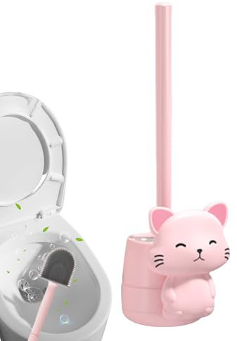 Brosse de toilette murale de nettoyage de dessin animé - Longue poignée - Poils doux - Pas d'angle mort - Brosse de toilette flexible avec fixation murale - Support de brosse WC