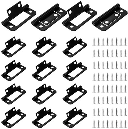 16 pcs Black Door Hinges Non-Mortise with 64 pcs Screws, 180 Degree Hinge, No Noise Bifold Door Hinges for Cabinet, Window, Wardrobe, Furniture