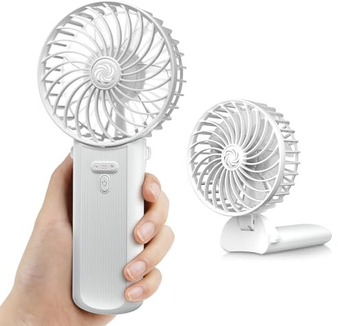 Handventilator Hand Ventilator Klein, Faltbarer USB Mini Fan Akku Ladbar 4 Geschwindigkeiten, Tragbarer Ventilator Rechargeable Tischventilator Portable Fan für Büro&Outdoor&Reisen&Camping - Weiß