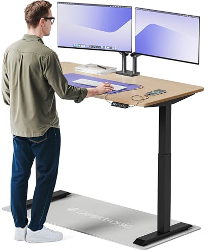 Desktronic HomeOne – Elektrisch höhenverstellbarer Schreibtisch aus Bambus, 140 × 70 cm, mit Touchscreen-Steuerung & integrierten USB-A & USB-C Ladeanschlüssen
