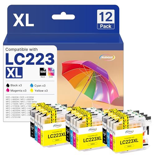 RUDGUZ LC223 XL Patronen LC223XL Multipack LC-223XLVAL Kompatibel für LC223 Druckerpatronen Brother LC-223XL LC-223 für Brother MFC J5320DW Patronen MFC-J480DW MFC-J4420DW DCP-J4120DW (12er-Pack)